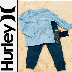 NWT HURLEY Boys Long Sleeve & joggers 2 Pieces  Set Light Blue. SZ:12M. NOW:$25
